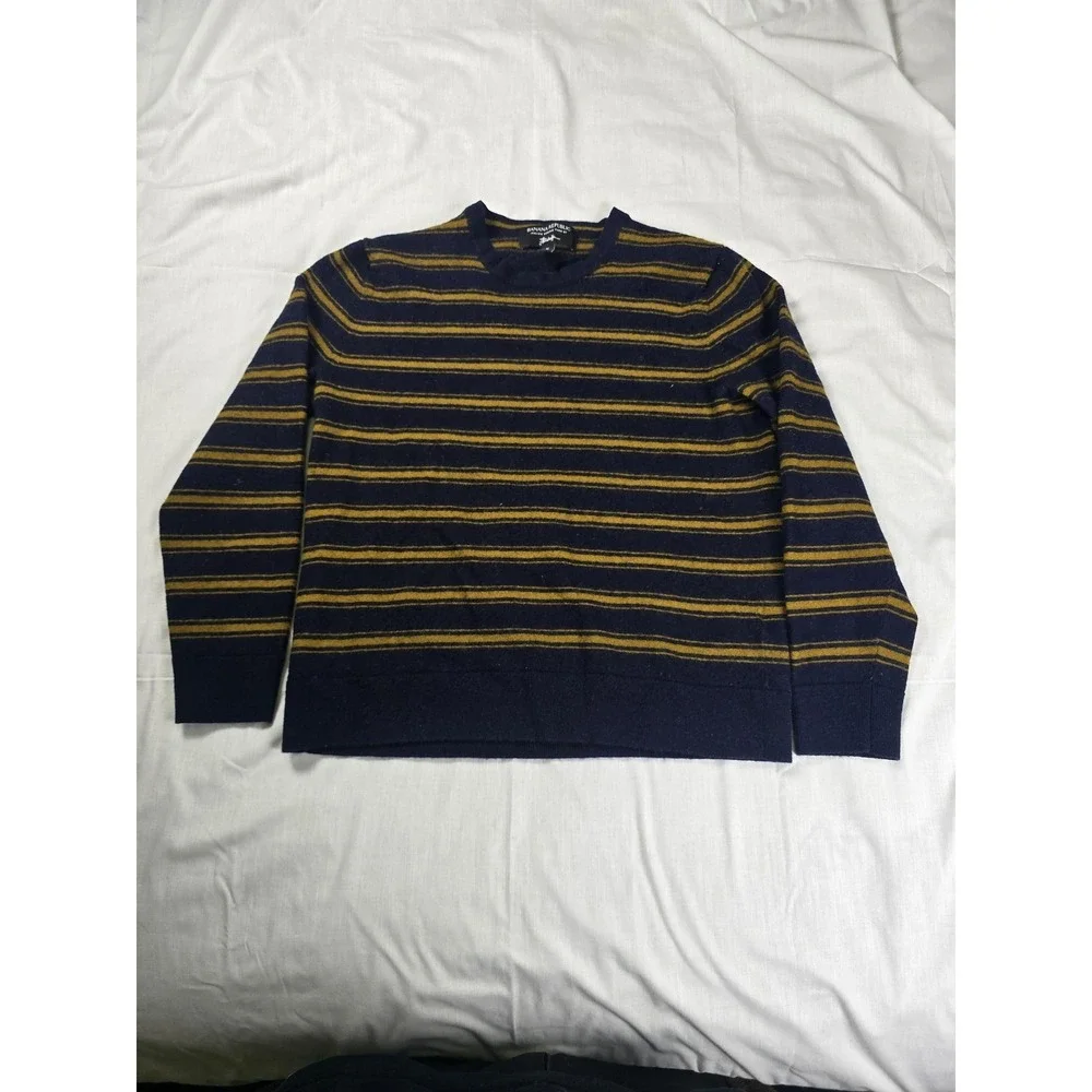 Banana Republic Sweater Mens Medium Blue Stripe Italian Merino Wool‎ Crewneck